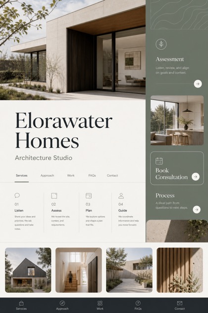 Architecture & Interiors website design for United States, showing a clear opening, service information, supporting content, and a focused inquiry action.