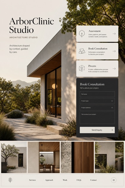 Architecture & Interiors website design for United States, showing a clear opening, service information, supporting content, and a focused inquiry action.