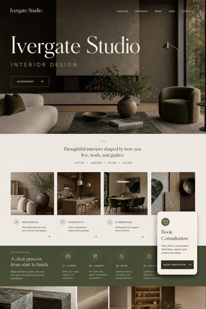 Architecture & Interiors website design for United States, showing a clear opening, service information, supporting content, and a focused inquiry action.