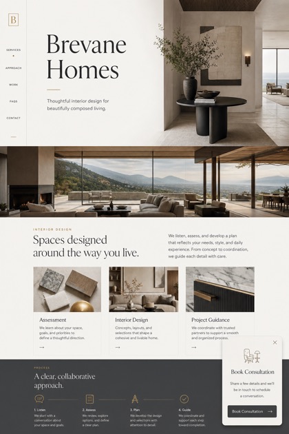 Architecture & Interiors website design for United States, showing a clear opening, service information, supporting content, and a focused inquiry action.
