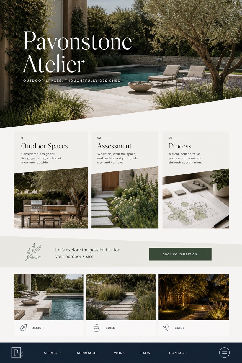 Architecture & Interiors website design for United States, showing a clear opening, service information, supporting content, and a focused inquiry action.