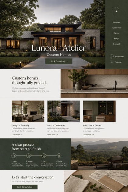 Architecture & Interiors website design for United States, showing a clear opening, service information, supporting content, and a focused inquiry action.