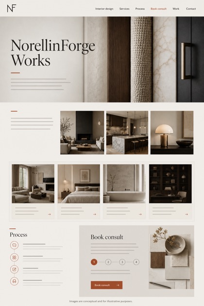 Architecture & Interiors website design for United States, showing a clear opening, service information, supporting content, and a focused inquiry action.