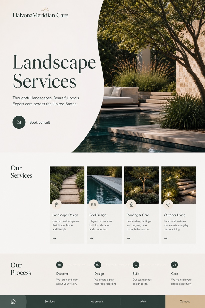 Architecture & Interiors website design for United States, showing a clear opening, service information, supporting content, and a focused inquiry action.
