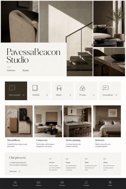 Architecture & Interiors website design for United States, showing a clear opening, service information, supporting content, and a focused inquiry action.