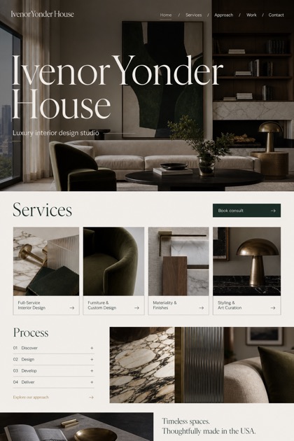 Architecture & Interiors website design for United States, showing a clear opening, service information, supporting content, and a focused inquiry action.