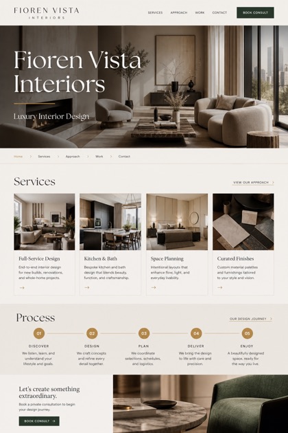 Architecture & Interiors website design for United States, showing a clear opening, service information, supporting content, and a focused inquiry action.