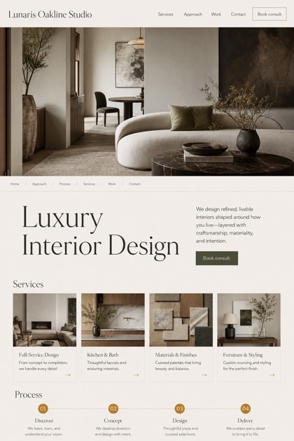 Architecture & Interiors website design for United States, showing a clear opening, service information, supporting content, and a focused inquiry action.