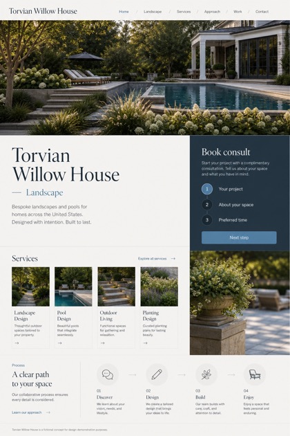 Architecture & Interiors website design for United States, showing a clear opening, service information, supporting content, and a focused inquiry action.