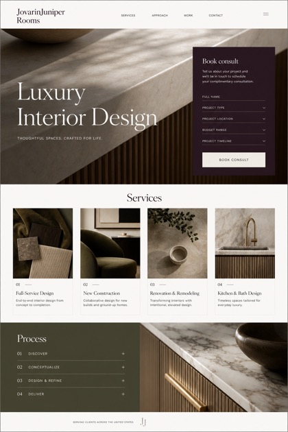 Architecture & Interiors website design for United States, showing a clear opening, service information, supporting content, and a focused inquiry action.