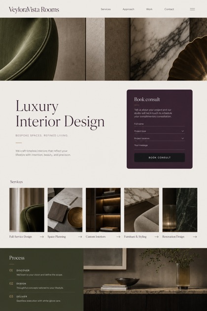 Architecture & Interiors website design for United States, showing a clear opening, service information, supporting content, and a focused inquiry action.
