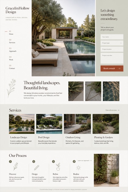 Architecture & Interiors website design for United States, showing a clear opening, service information, supporting content, and a focused inquiry action.