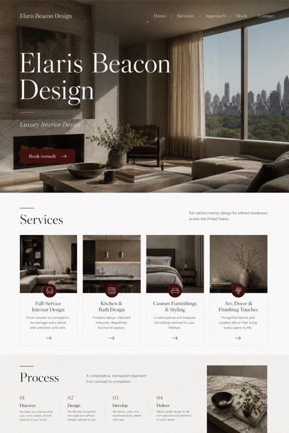 Architecture & Interiors website design for United States, showing a clear opening, service information, supporting content, and a focused inquiry action.