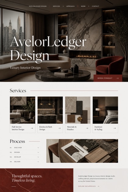 Architecture & Interiors website design for United States, showing a clear opening, service information, supporting content, and a focused inquiry action.