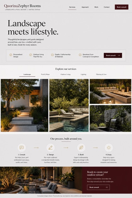 Architecture & Interiors website design for United States, showing a clear opening, service information, supporting content, and a focused inquiry action.
