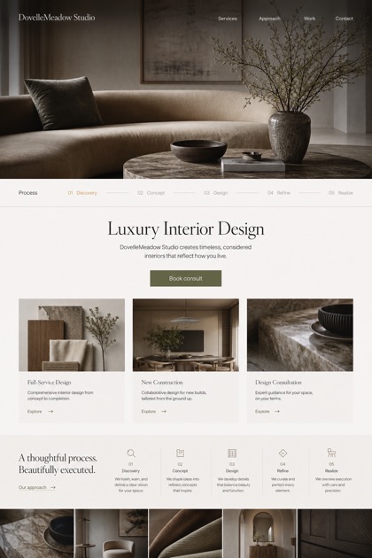 Architecture & Interiors website design for United States, showing a clear opening, service information, supporting content, and a focused inquiry action.