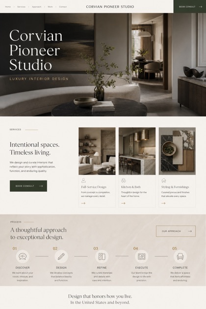 Architecture & Interiors website design for United States, showing a clear opening, service information, supporting content, and a focused inquiry action.