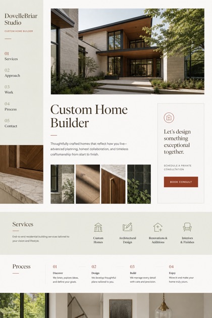 Architecture & Interiors website design for United States, showing a clear opening, service information, supporting content, and a focused inquiry action.
