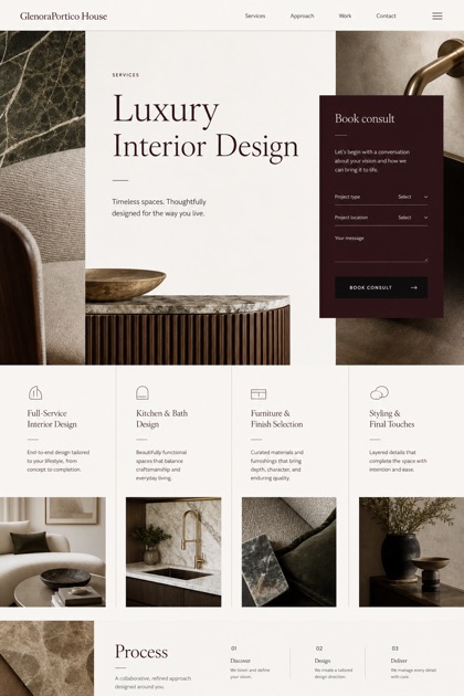 Architecture & Interiors website design for United States, showing a clear opening, service information, supporting content, and a focused inquiry action.