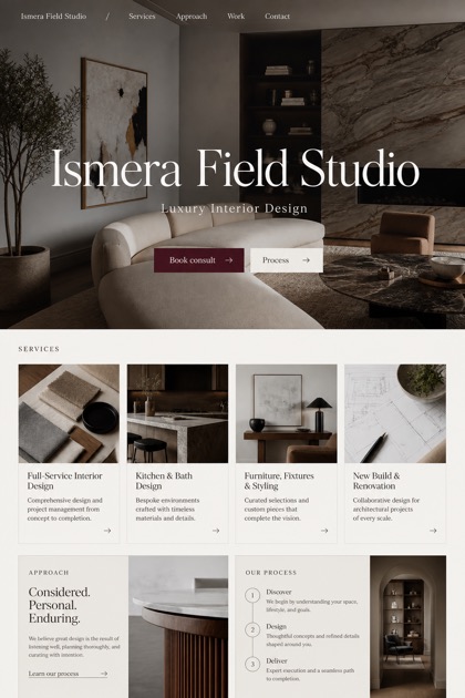 Architecture & Interiors website design for United States, showing a clear opening, service information, supporting content, and a focused inquiry action.