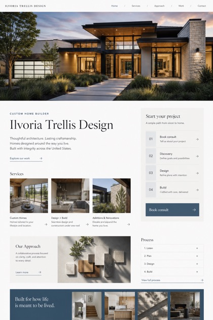 Architecture & Interiors website design for United States, showing a clear opening, service information, supporting content, and a focused inquiry action.