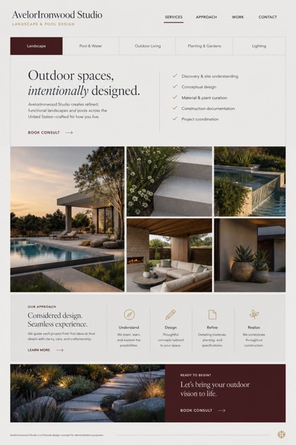 Architecture & Interiors website design for United States, showing a clear opening, service information, supporting content, and a focused inquiry action.
