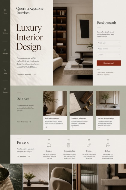Architecture & Interiors website design for United States, showing a clear opening, service information, supporting content, and a focused inquiry action.