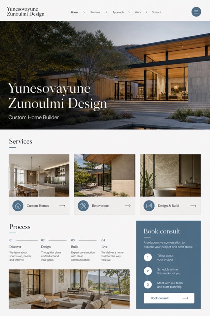 Architecture & Interiors website design for United States, showing a clear opening, service information, supporting content, and a focused inquiry action.