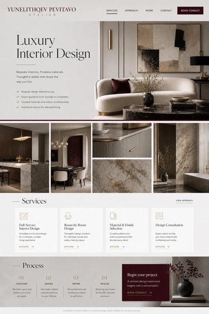 Architecture & Interiors website design for United States, showing a clear opening, service information, supporting content, and a focused inquiry action.