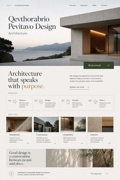 Architecture & Interiors website design for United States, showing a clear opening, service information, supporting content, and a focused inquiry action.