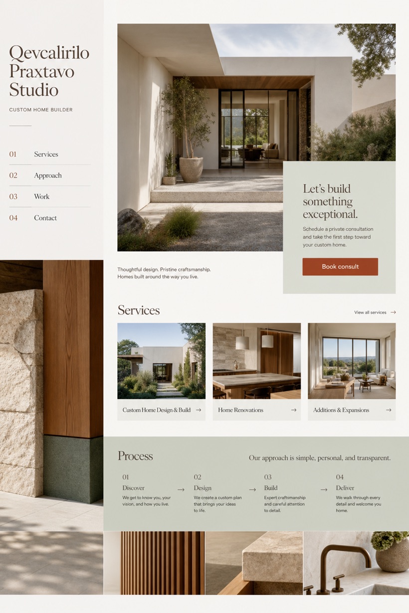 Architecture & Interiors website design for United States, showing a clear opening, service information, supporting content, and a focused inquiry action.