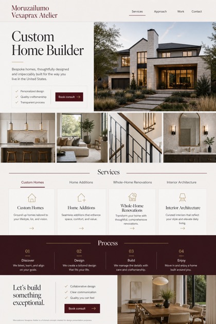 Architecture & Interiors website design for United States, showing a clear opening, service information, supporting content, and a focused inquiry action.