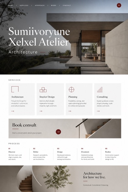 Architecture & Interiors website design for United States, showing a clear opening, service information, supporting content, and a focused inquiry action.