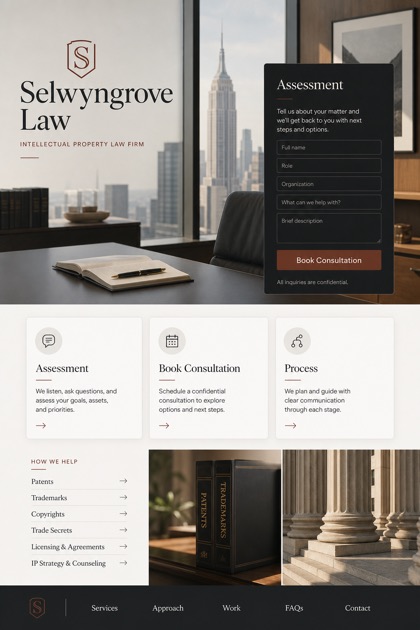 Legal website design for United States, showing a clear opening, service information, supporting content, and a focused inquiry action.