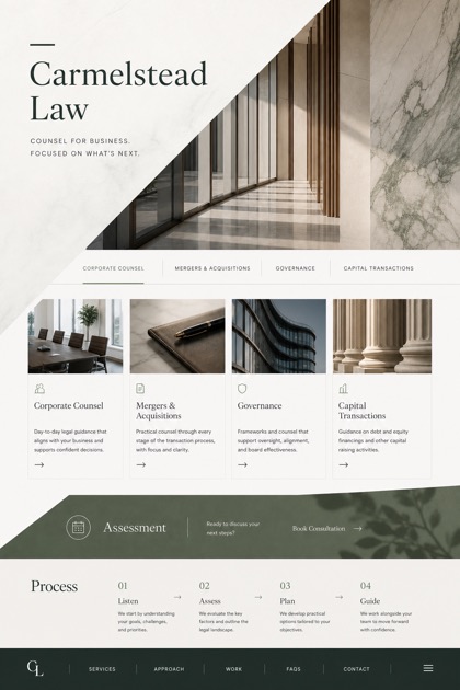 Legal website design for United States, showing a clear opening, service information, supporting content, and a focused inquiry action.