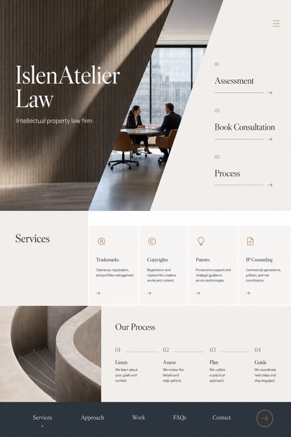 Legal website design for United States, showing a clear opening, service information, supporting content, and a focused inquiry action.