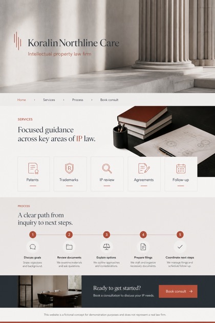 Legal website design for United States, showing a clear opening, service information, supporting content, and a focused inquiry action.