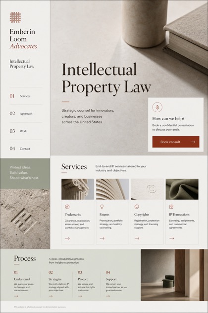 Legal website design for United States, showing a clear opening, service information, supporting content, and a focused inquiry action.