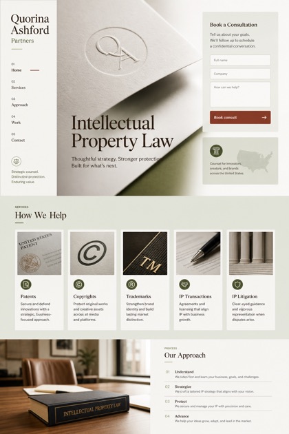 Legal website design for United States, showing a clear opening, service information, supporting content, and a focused inquiry action.