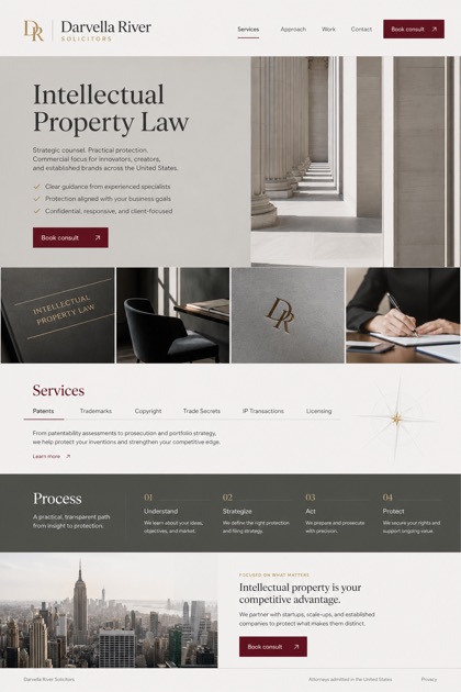 Legal website design for United States, showing a clear opening, service information, supporting content, and a focused inquiry action.