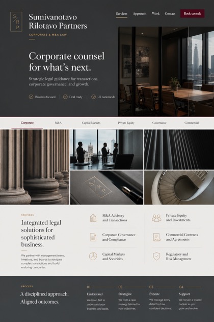 Legal website design for United States, showing a clear opening, service information, supporting content, and a focused inquiry action.