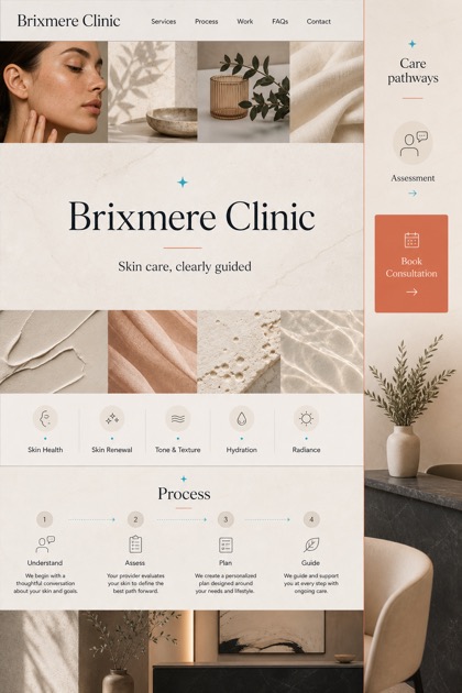 Healthcare website design for United States, showing a clear opening, service information, supporting content, and a focused inquiry action.