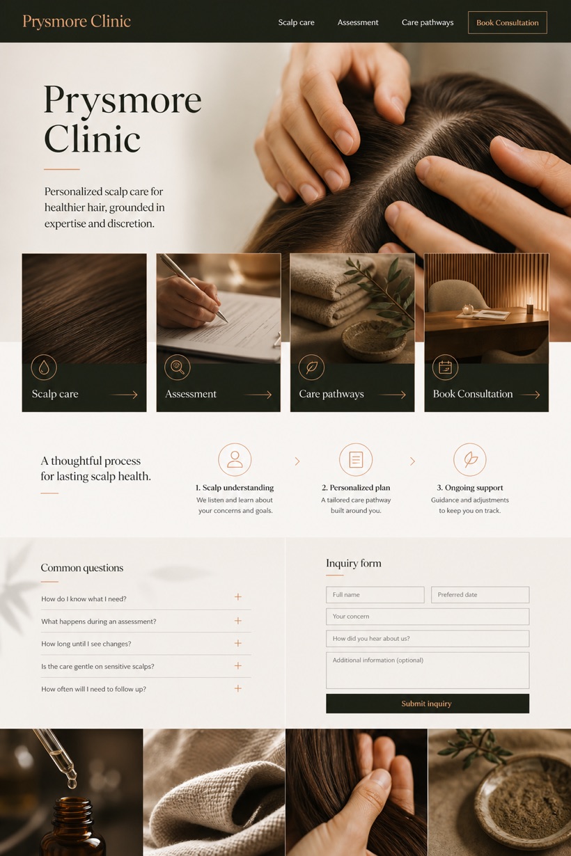 Healthcare website design for United States, showing a clear opening, service information, supporting content, and a focused inquiry action.