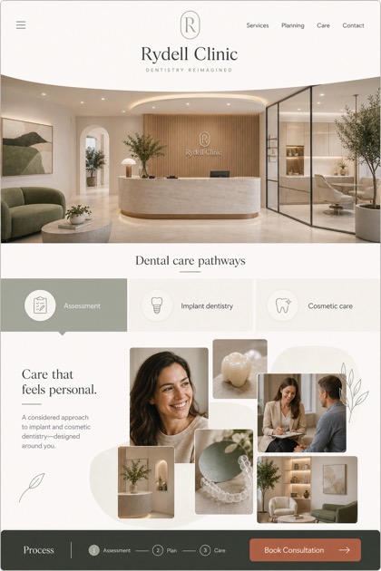 Healthcare website design for United States, showing a clear opening, service information, supporting content, and a focused inquiry action.