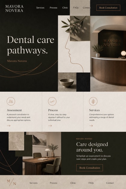 Healthcare website design for United States, showing a clear opening, service information, supporting content, and a focused inquiry action.