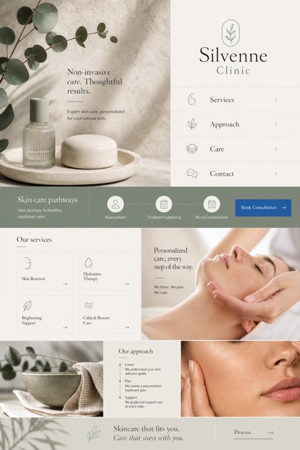 Healthcare website design for United States, showing a clear opening, service information, supporting content, and a focused inquiry action.