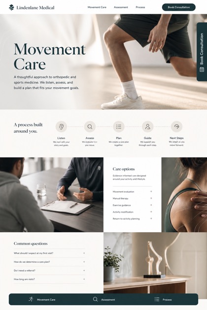 Healthcare website design for United States, showing a clear opening, service information, supporting content, and a focused inquiry action.