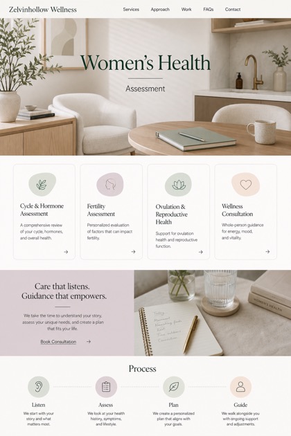 Healthcare website design for United States, showing a clear opening, service information, supporting content, and a focused inquiry action.