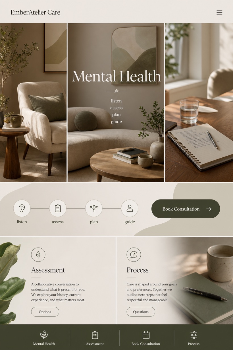 Healthcare website design for United States, showing a clear opening, service information, supporting content, and a focused inquiry action.