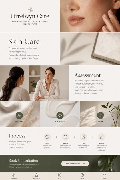 Healthcare website design for United States, showing a clear opening, service information, supporting content, and a focused inquiry action.